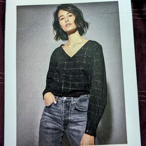 Chiara Cuffed V-Neck, black, Nation LTD, women's small